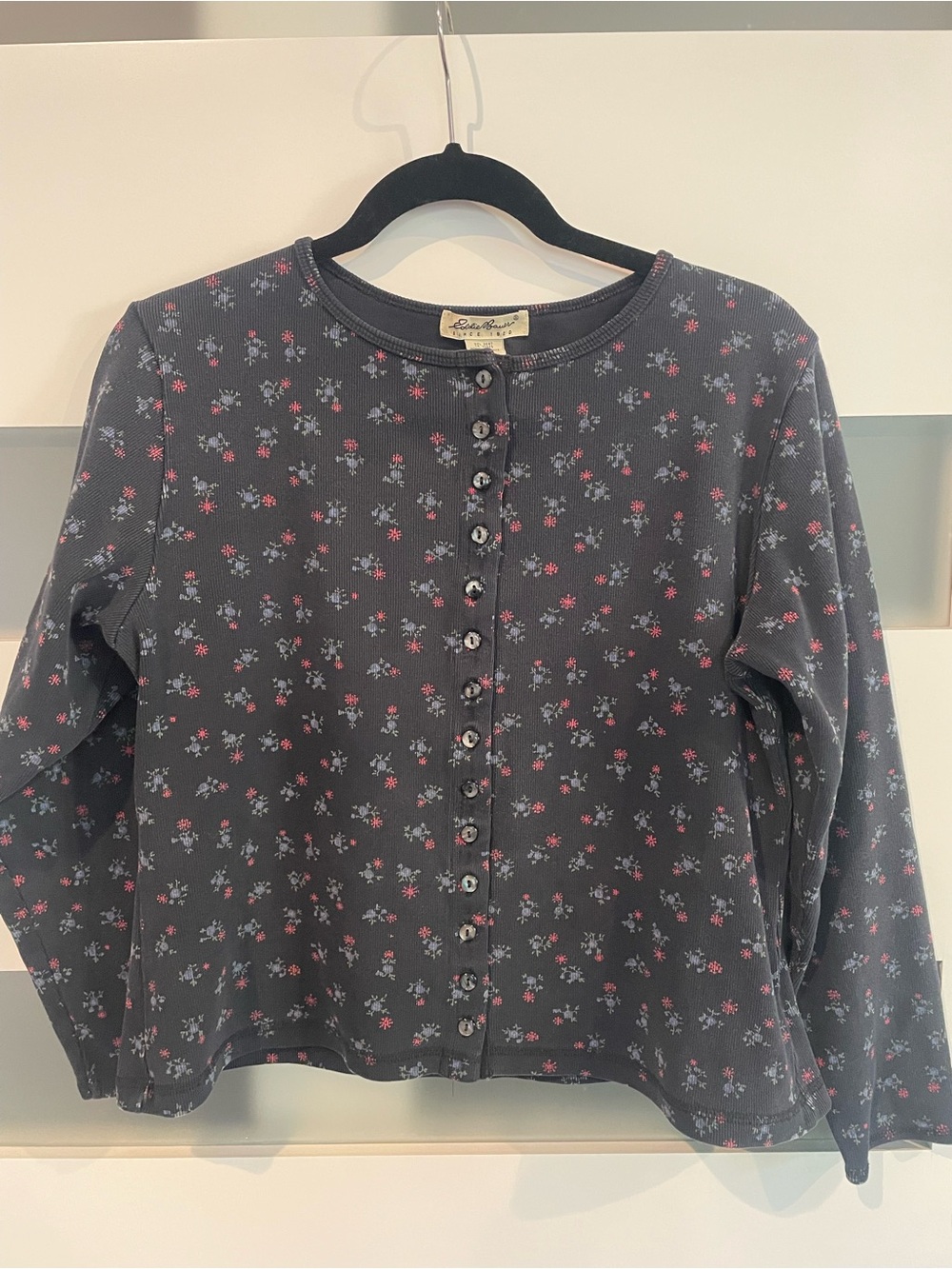 Eddie Bauer Floral Button-Front Pointelle Size Large
